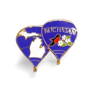 Vintage Michigan Hot Air Balloon Enamel Pin State Map Robin Design